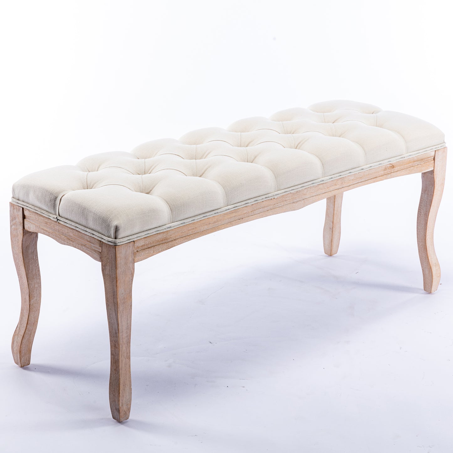 French Vintage Tufted Upholstered Bedroom Bench - Beige