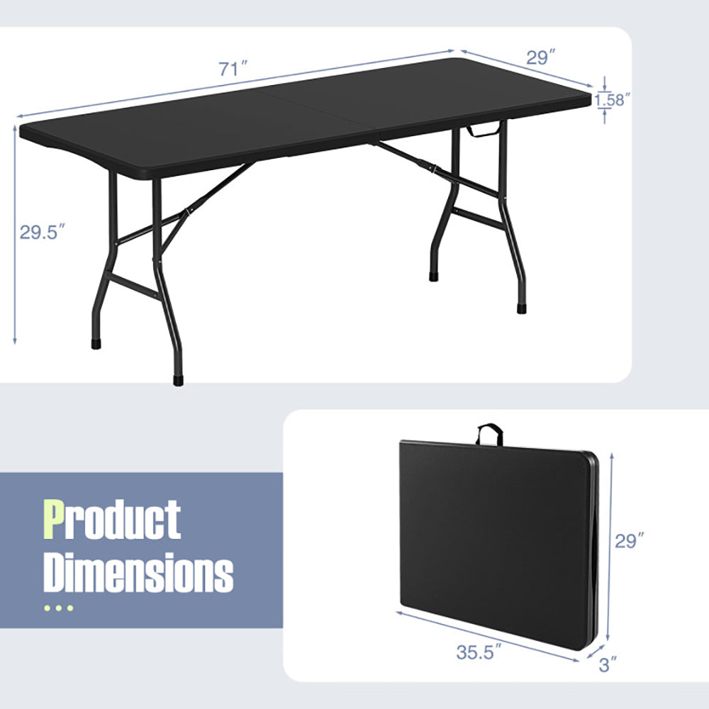 6 Ft Portable Folding Table - Heavy-Duty HDPE, 350 LBS Capacity, Black