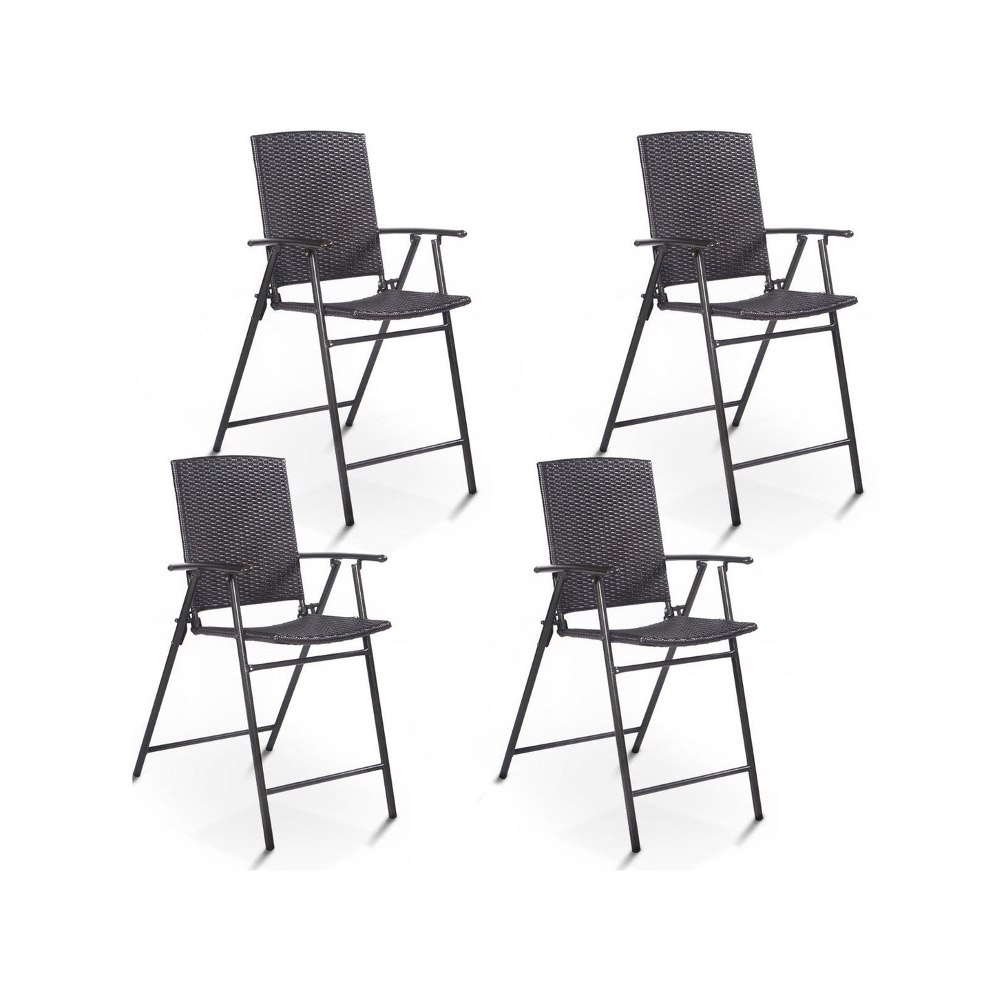 Folding Rattan Bar Chairs Set of 4 with Footrests & Armrests