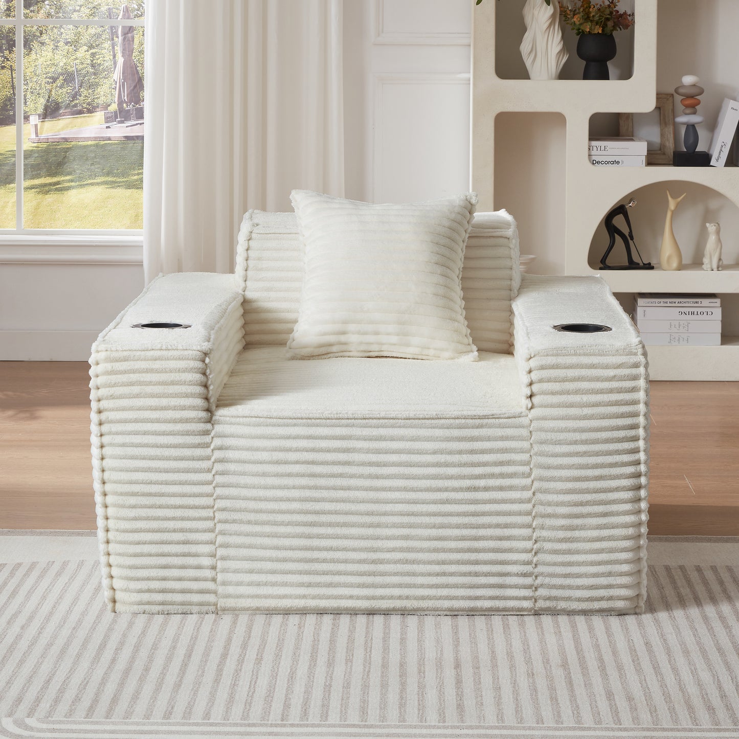 Compact 1-Seater Sofa - No Assembly, Modern Corduroy Design - White