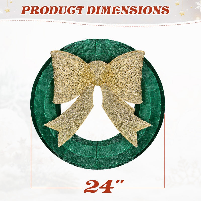 24-Inch Pre-Lit Outdoor Christmas Wreath with Golden Bow