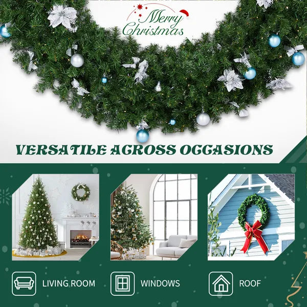 48-Inch Pre-Lit Christmas Wreath with 150 Lights & DIY Ornaments