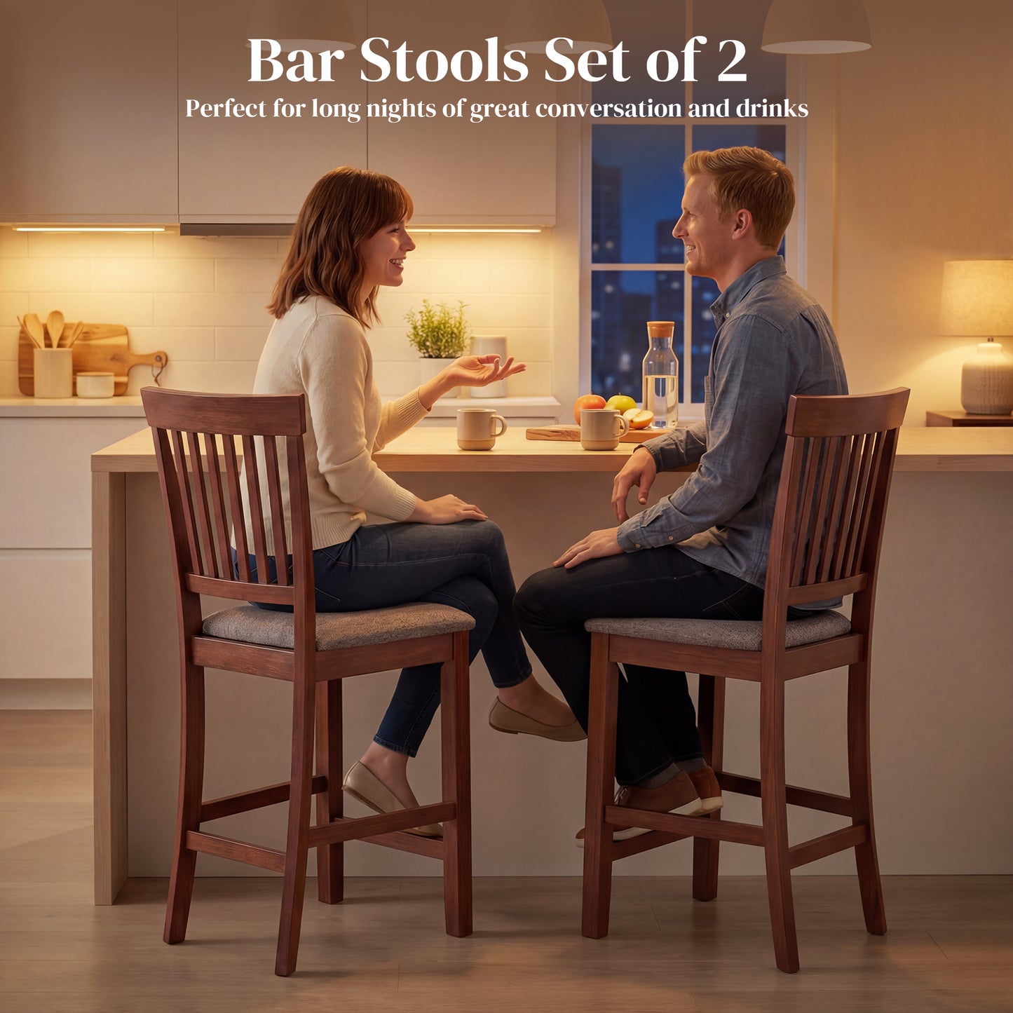 Counter Height Bar Stools with Padded Seat, High Back Kitchen Chairs