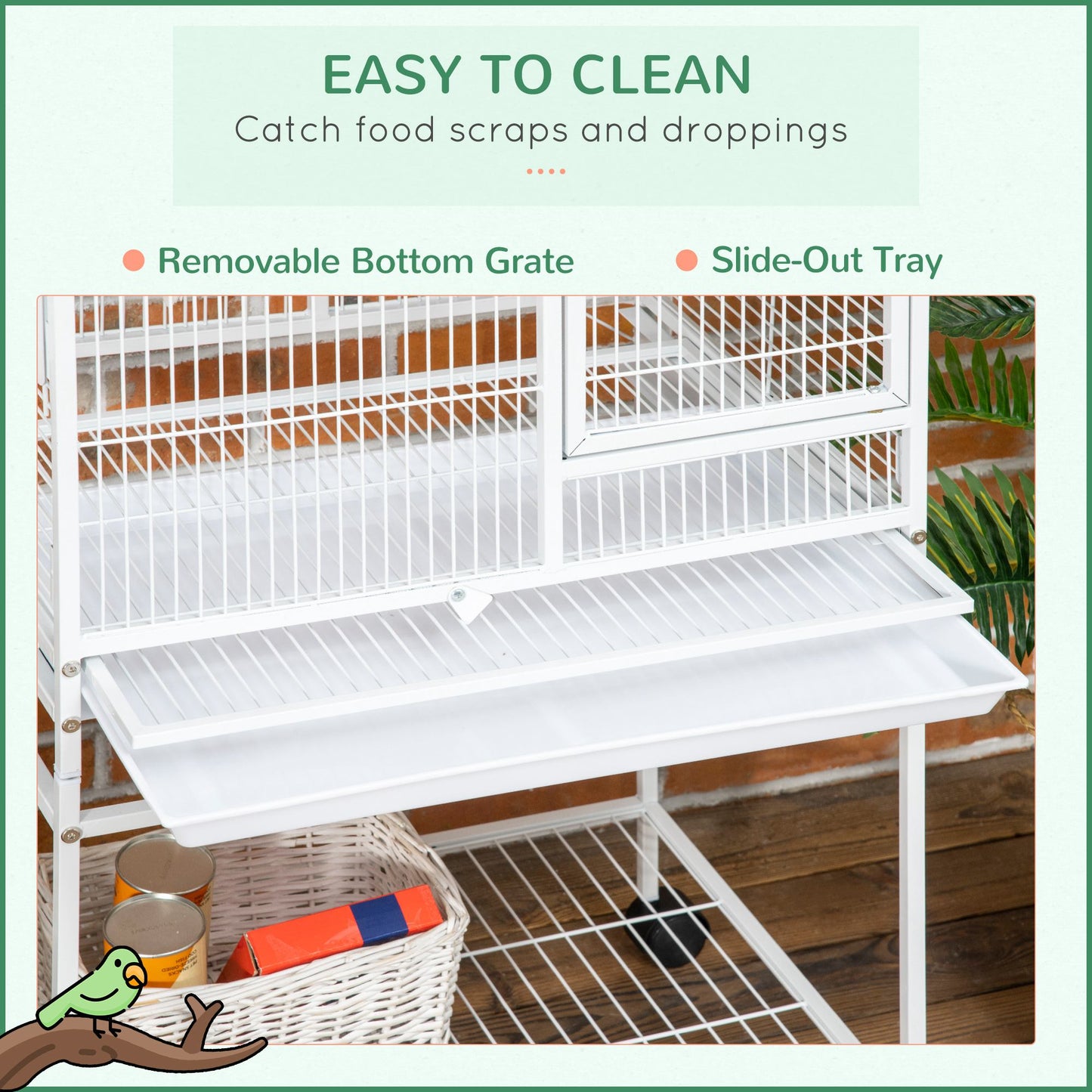 Large 55-Inch Parrot Cage with Rolling Stand, Perches & Food Cups