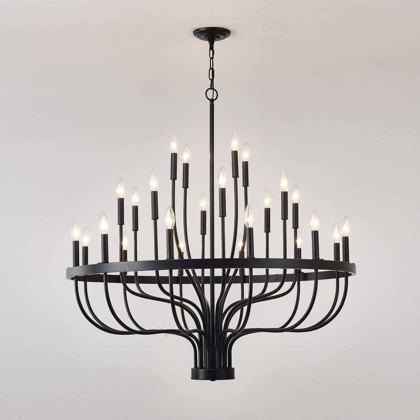 24-Light Black Industrial Chandelier - Modern Farmhouse Pendant Light for Dining & Living Rooms