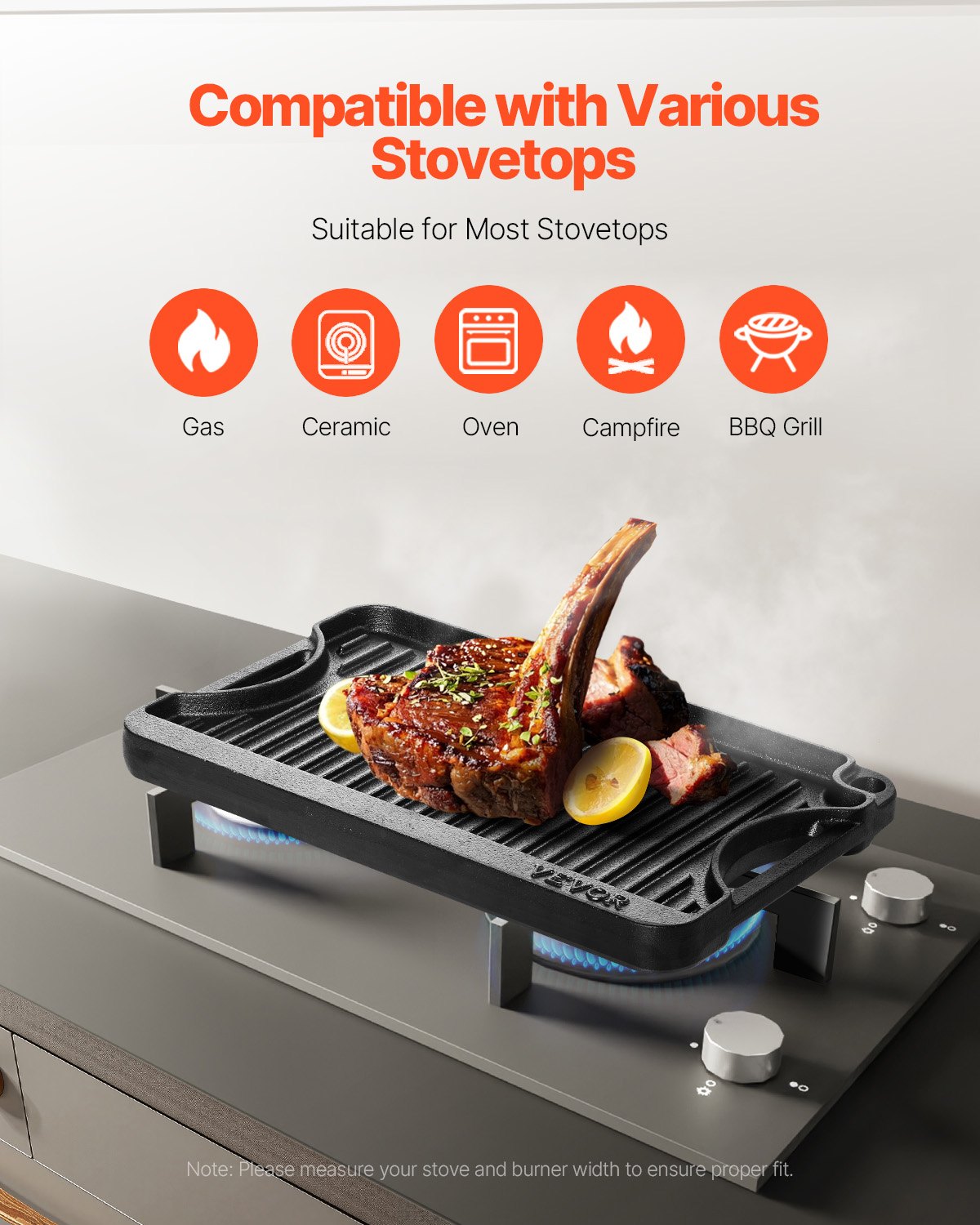 Reversible Cast Iron Griddle & Grill Pan - 14x8.5 Inch