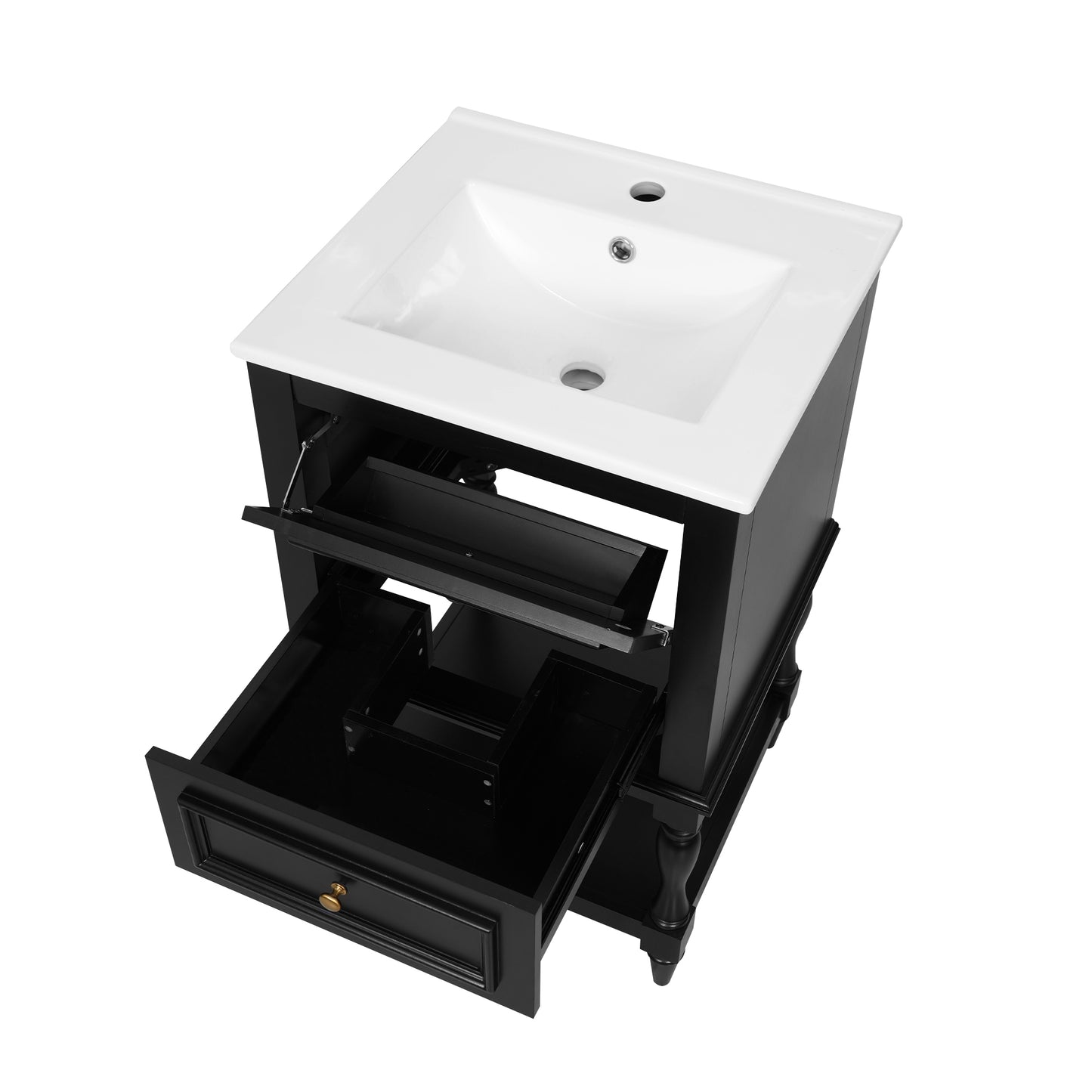 20'' Black Bathroom Vanity with Ceramic Sink & 2 Drawers