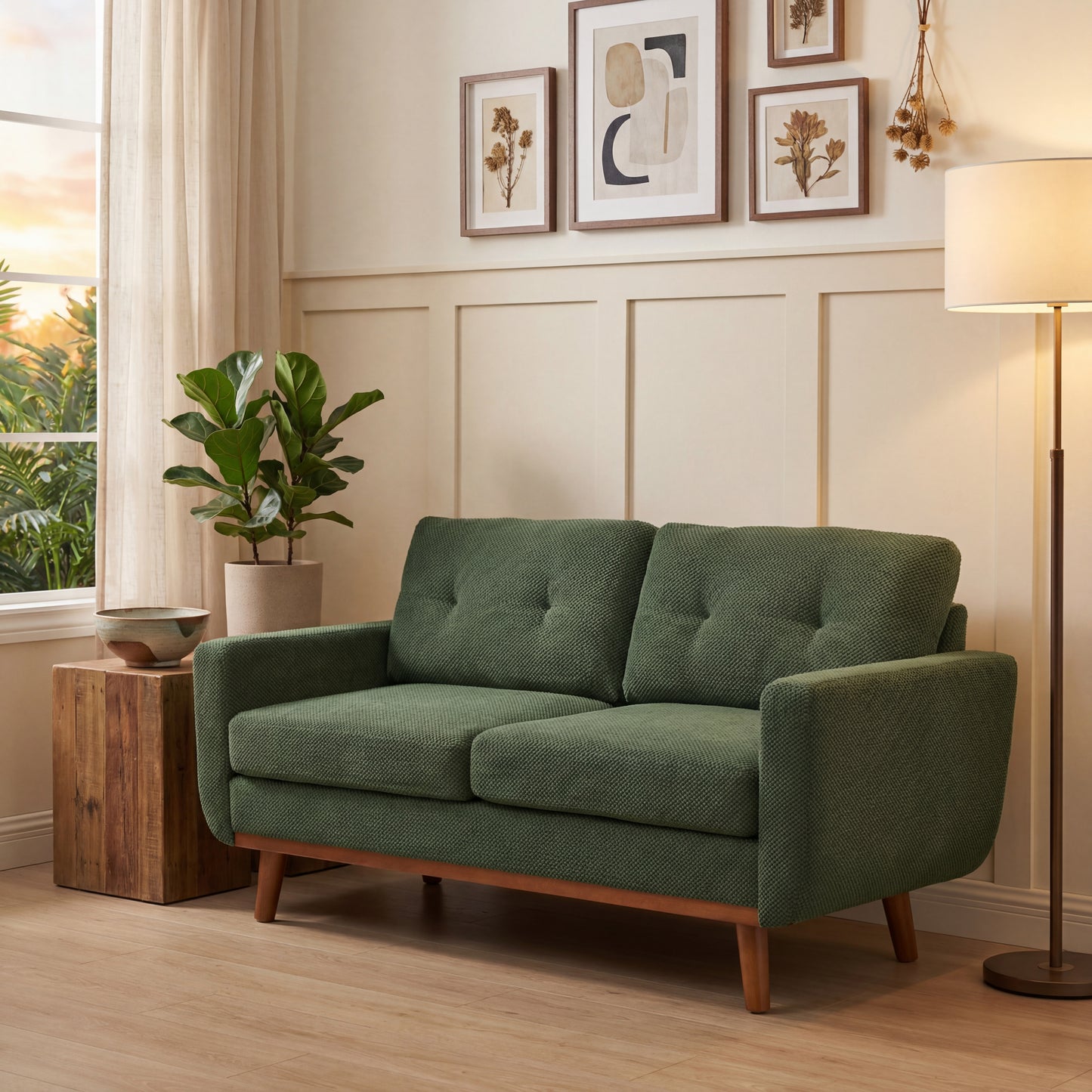 65-Inch Modern Minimalist Two-Seater Sofa - Dark Green