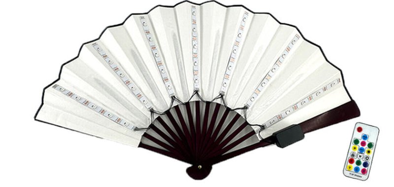 LED Luminous Folding Fan with Color Changing Lights - Adjustable Size & Remote Control