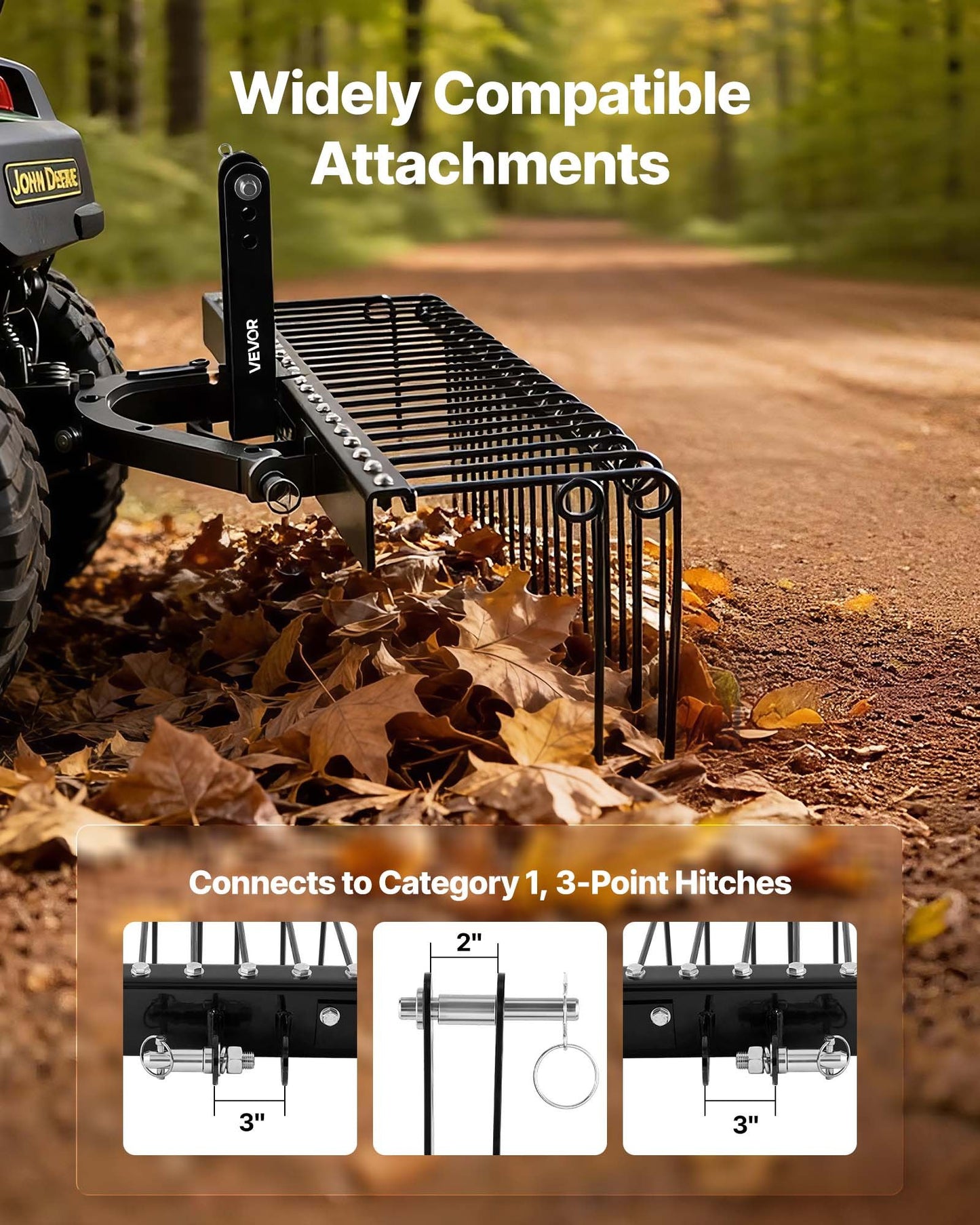 60-Inch Tow Behind Lawn Dethatcher Rake with Steel Tines for Tractors - Heavy Duty, Rust-Resistant Garden Tool