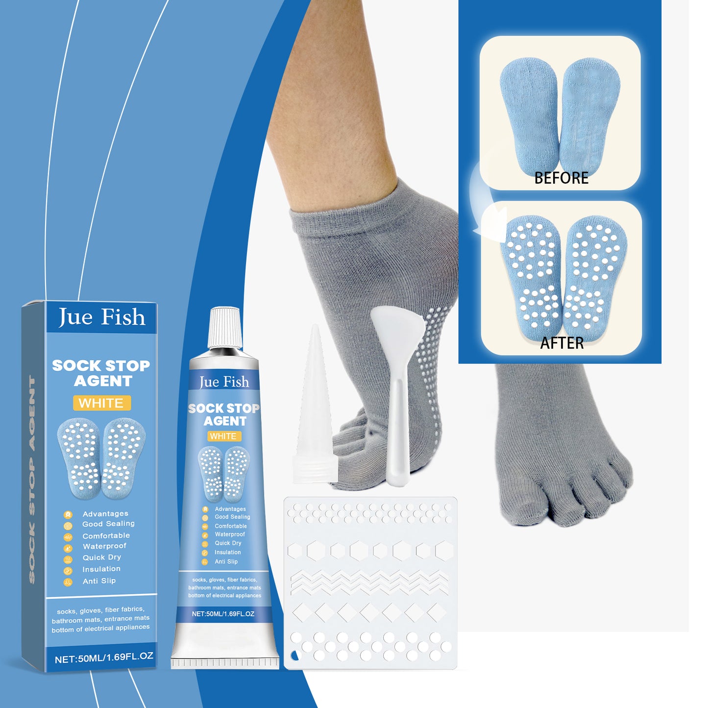 Anti Slip Sock Adhesive Set for Shoes and Mats - 150ml