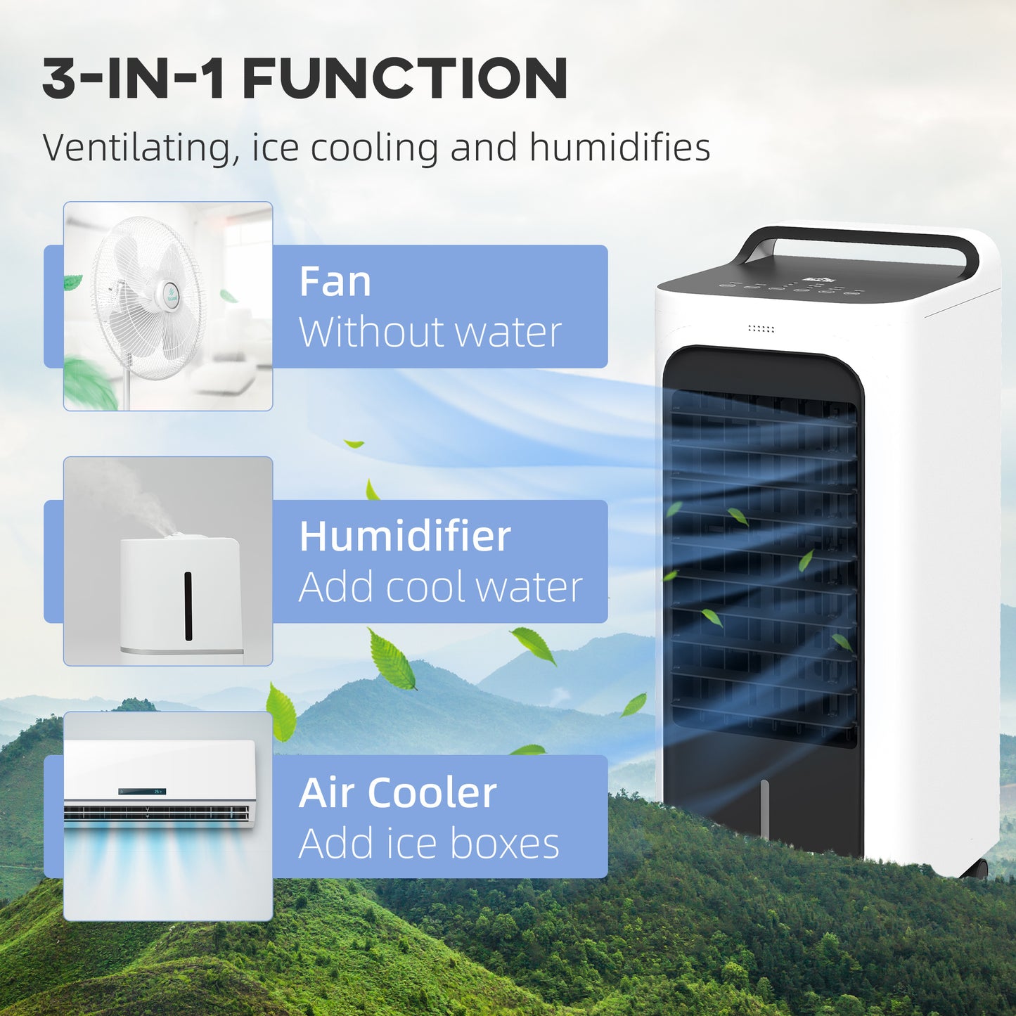 Room Air Cooler with Ice Packs, Remote & Timer - White, 330x305x680mm