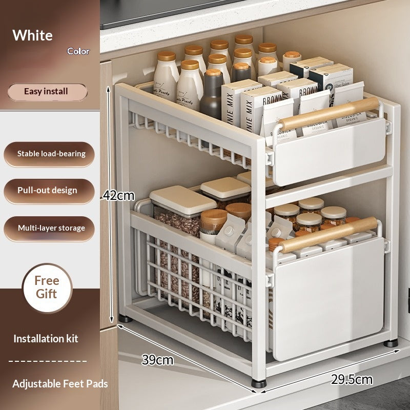 Installation-Free Kitchen Square-Tube Dish Cabinet with Multi-Tier Drawer Storage