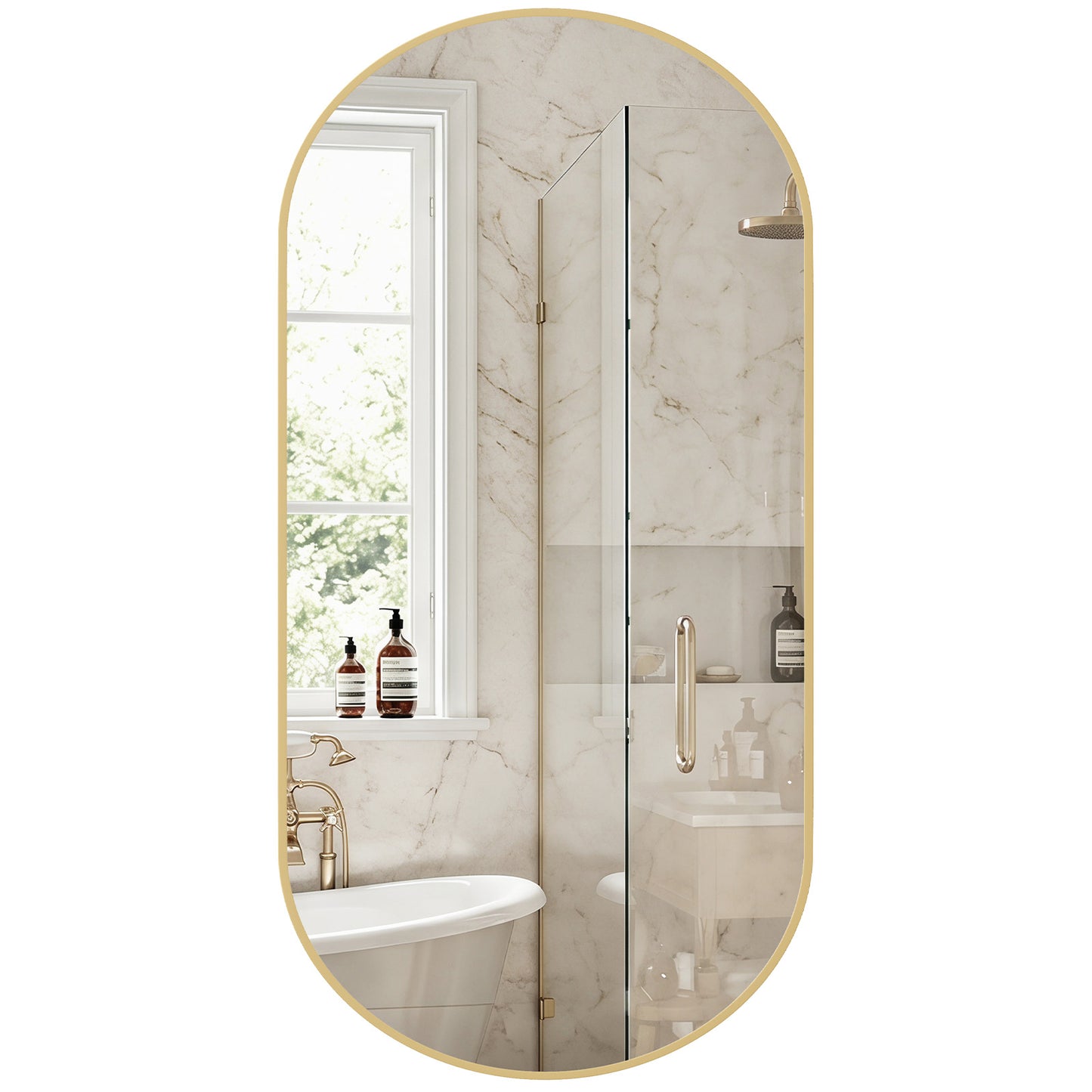 Bathroom Mirror, Oval Wall With Rust-proof Metal Frame And Tempered