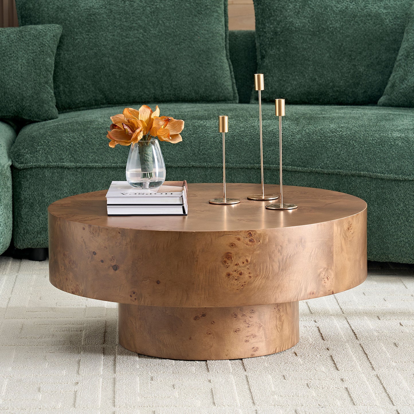 31.49'' Round Burl Wood Veneer Coffee Table - Walnut