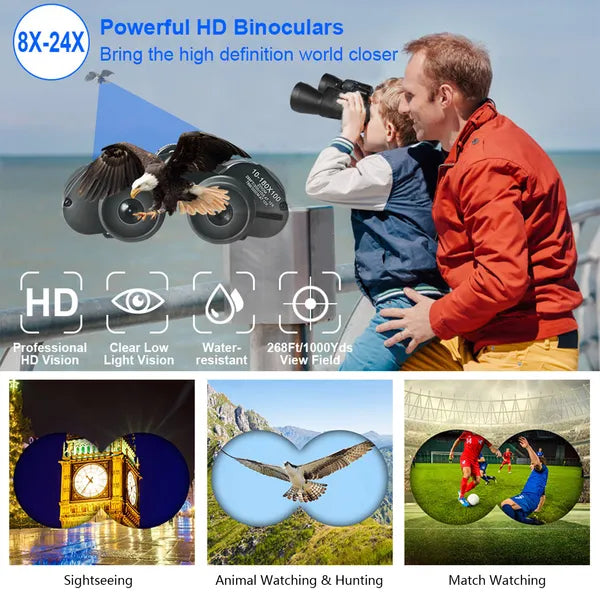 8-24x Binoculars with 50mm Objective Lens for Bird Watching & Stargazing