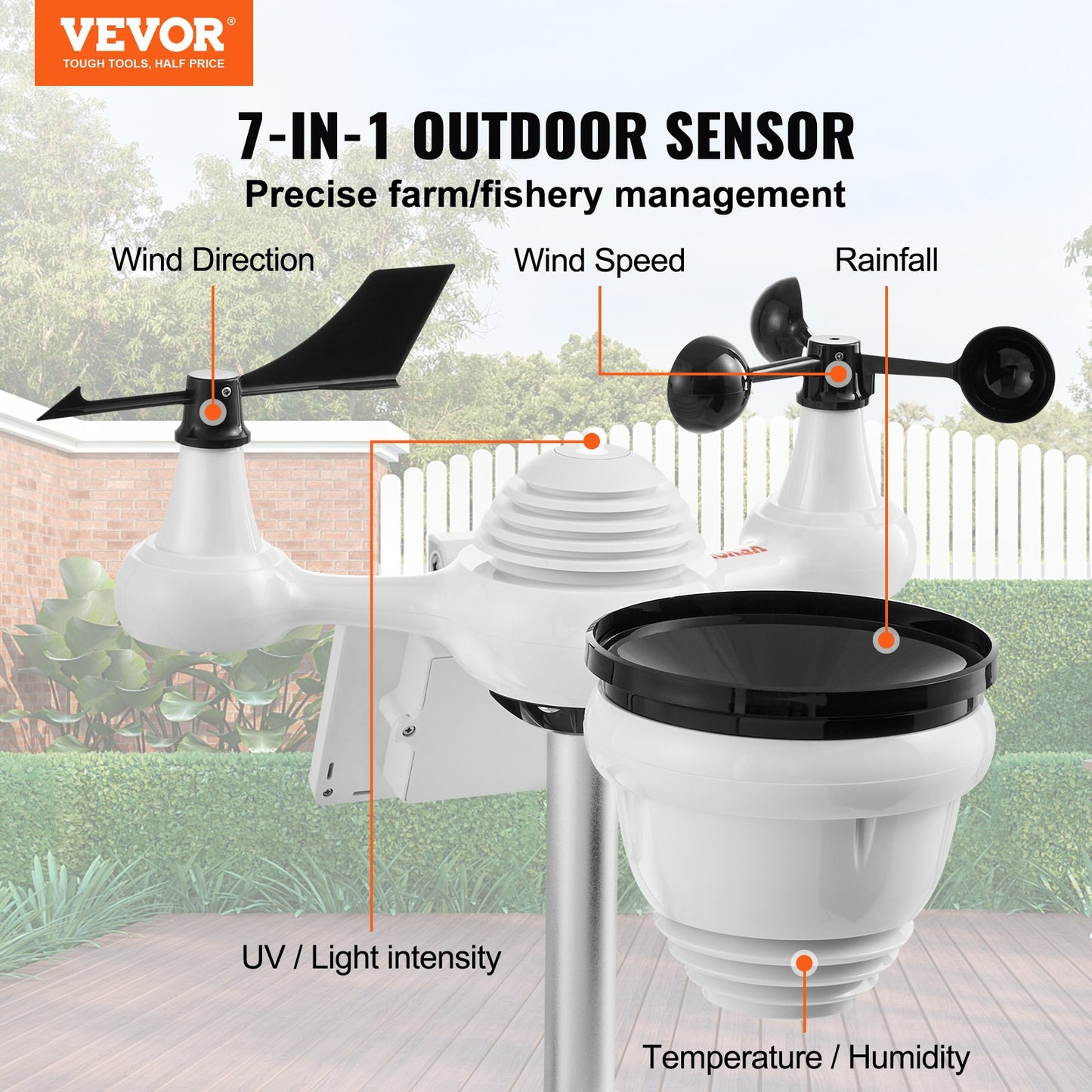 7-in-1 Wi-Fi Weather Station with TFT Display Outdoor Sensor - Black