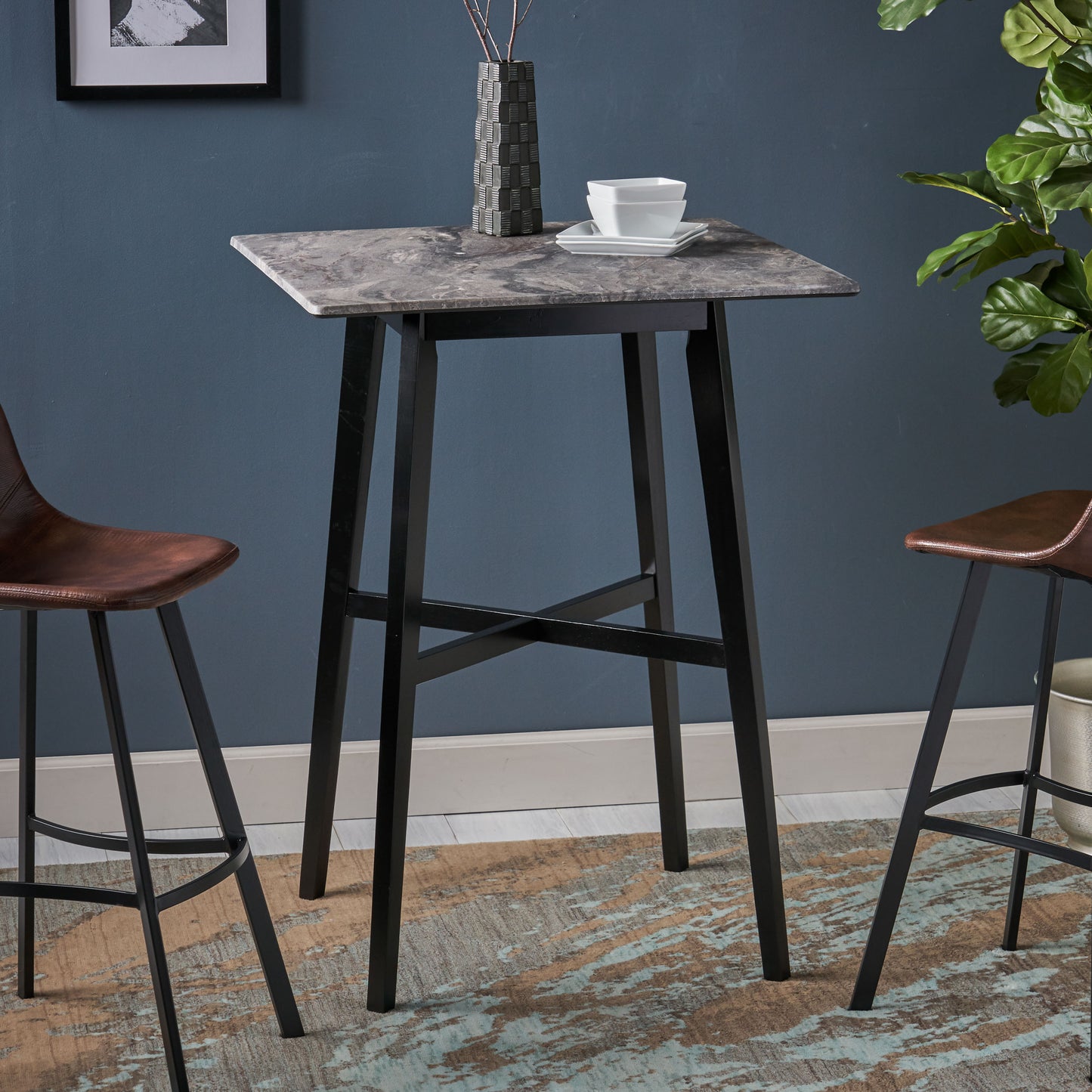 Modern Bar Height 42 Dining Table, Rubberwood Legs And Laminate Table