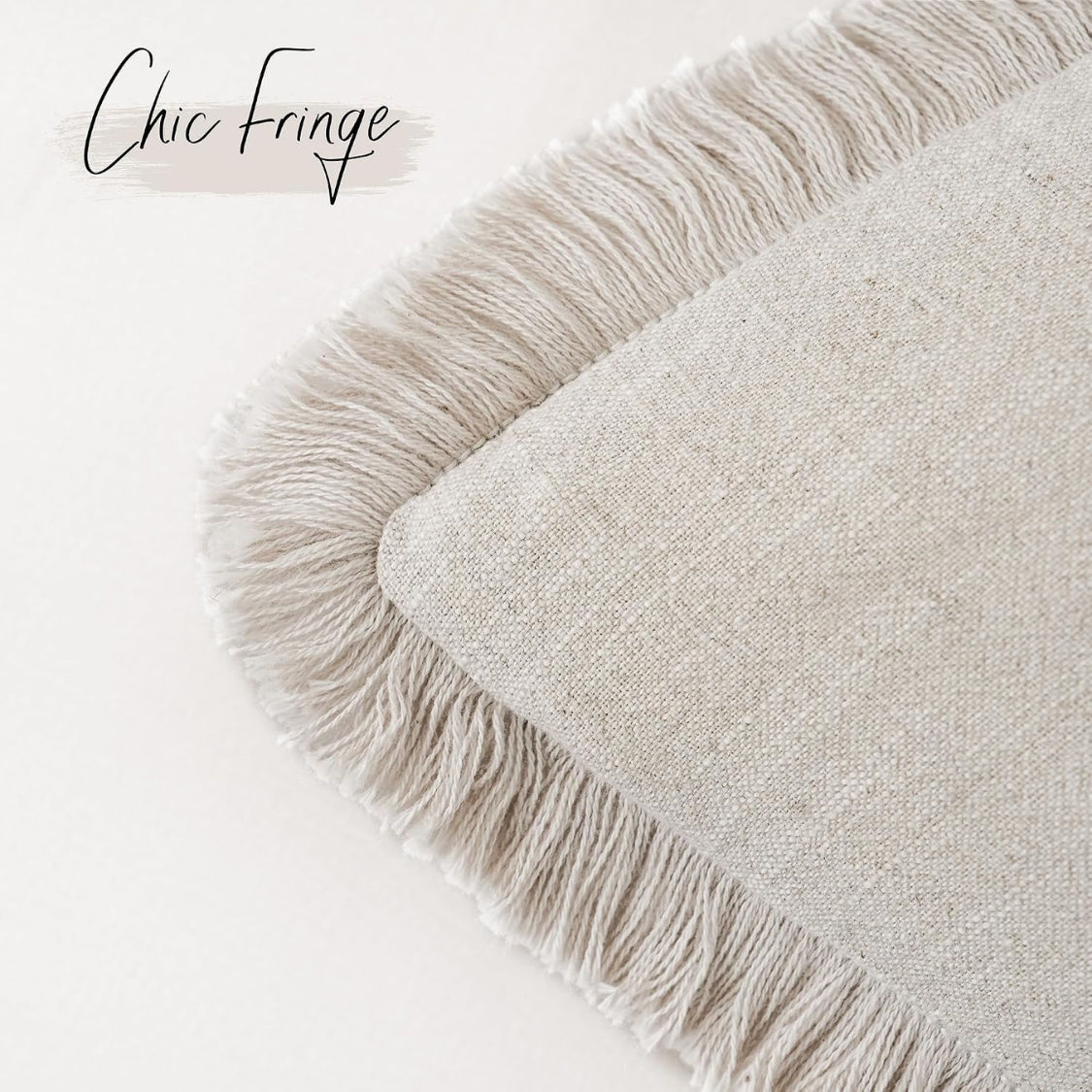 Decorative Linen Fringe Throw Pillow Cover 18x18 Inches - Beige