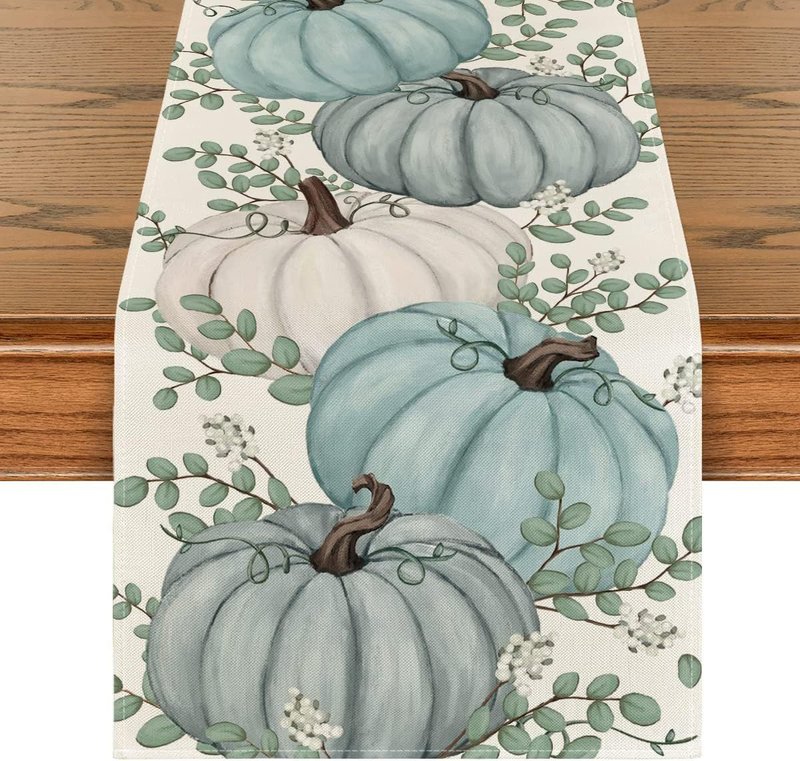 Pumpkin Eucalyptus Leaf Polyester Table Flag for Festive Home Decor
