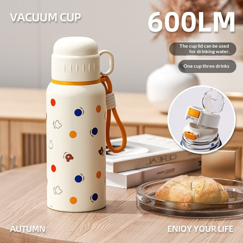 Insulated Stainless Steel Travel Mug 600ml with Carrying Strap & Straw