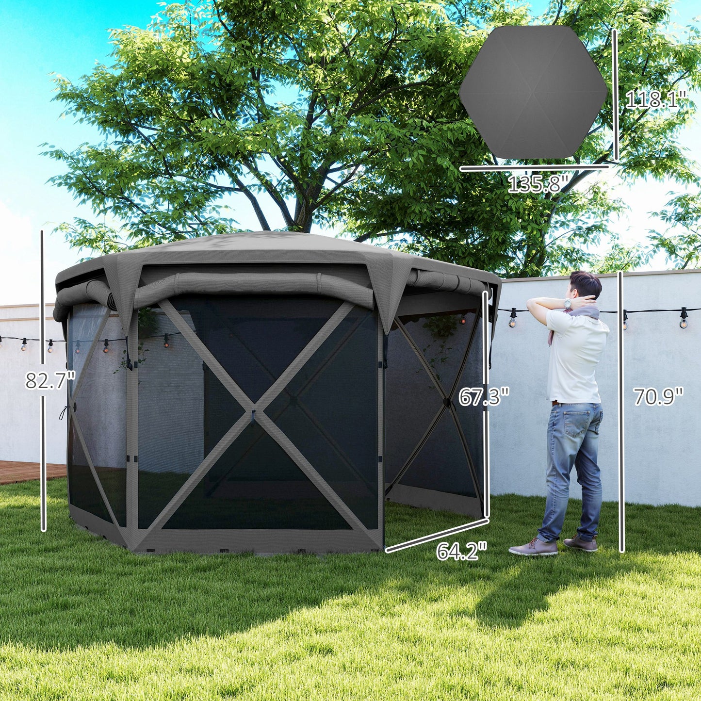11x11ft Gazebo Screen Tent with Removable Roof - Dark Gray