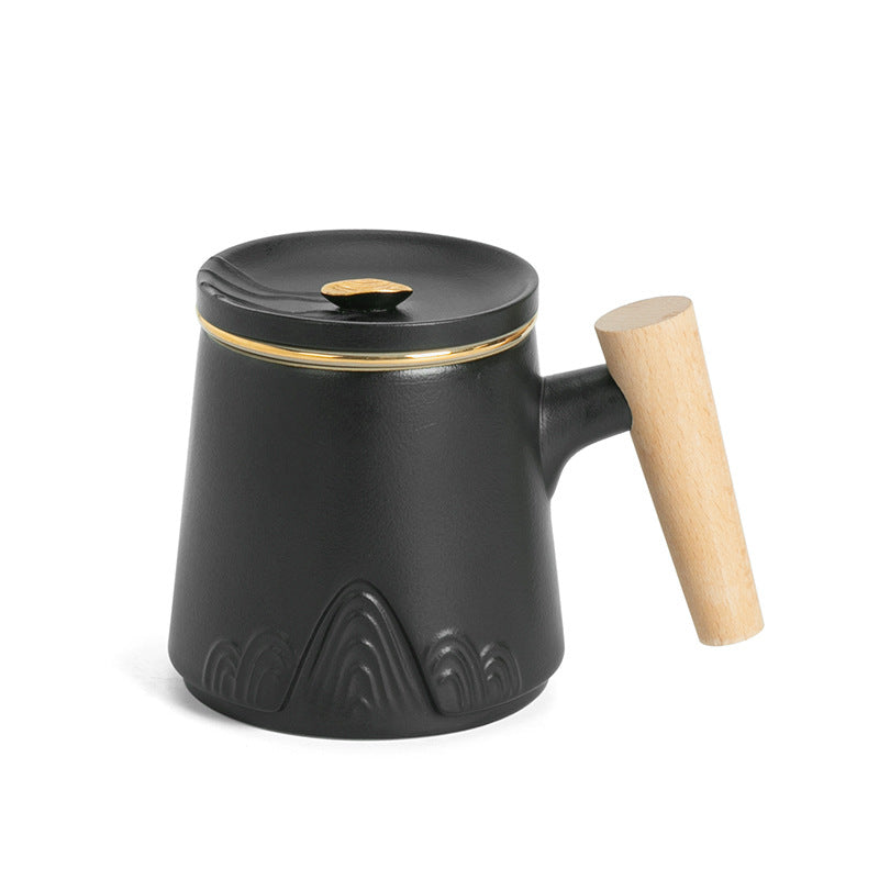 Ceramic Tea Separation Cup with Lid - Double Layer, Microwave Safe, 301-400ml
