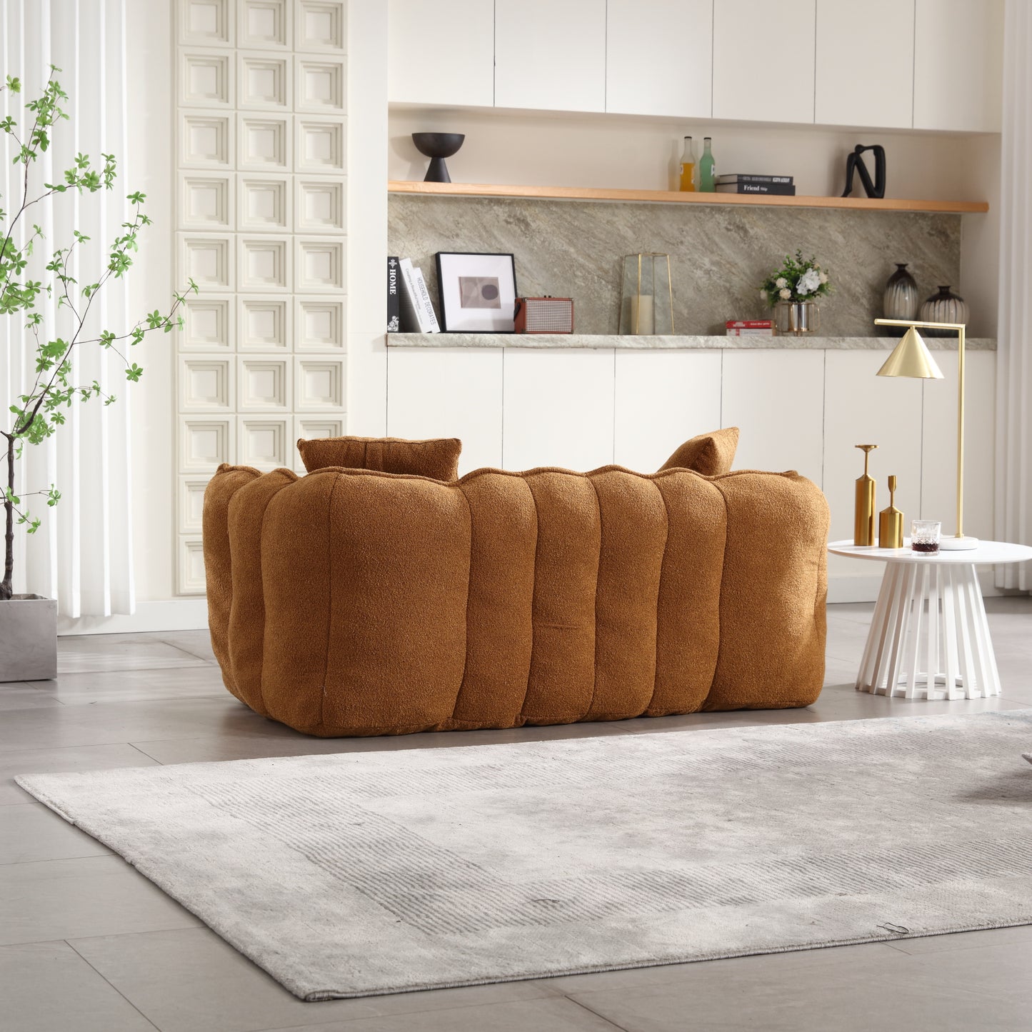 Yellow Beanbag Chair for Two - Soft Chenille Foam Recliner