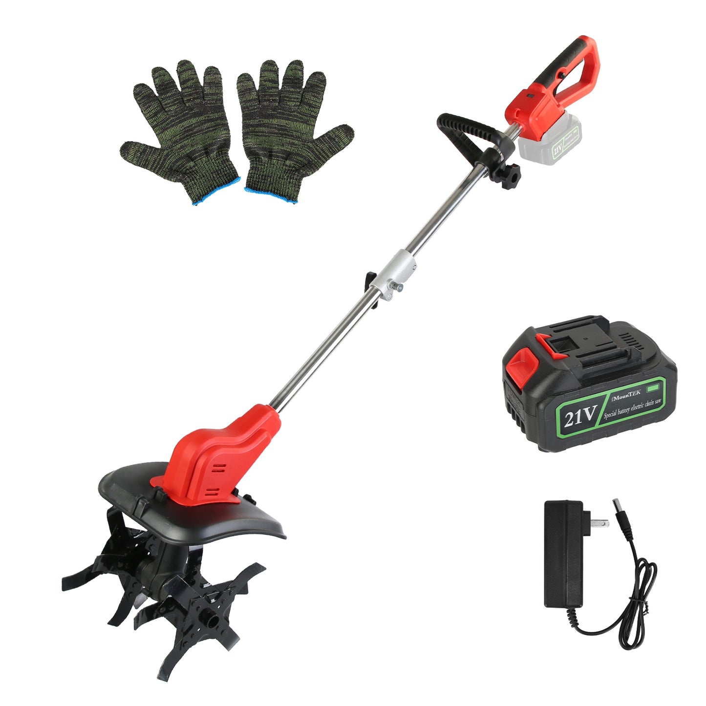 Cordless Electric Garden Tiller with 16 Steel Tines 9-Inch Width 550W