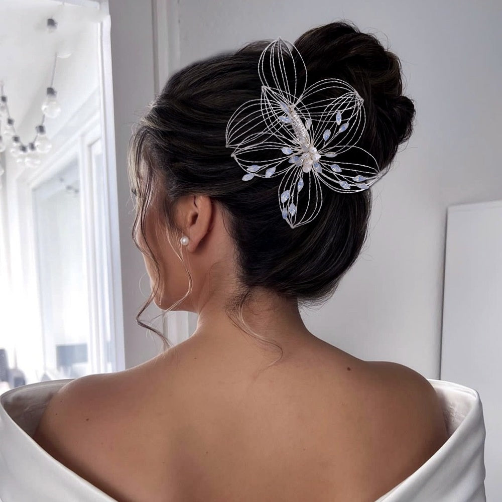 Bridal Headdress Hair Comb with Hollow Leaf Design