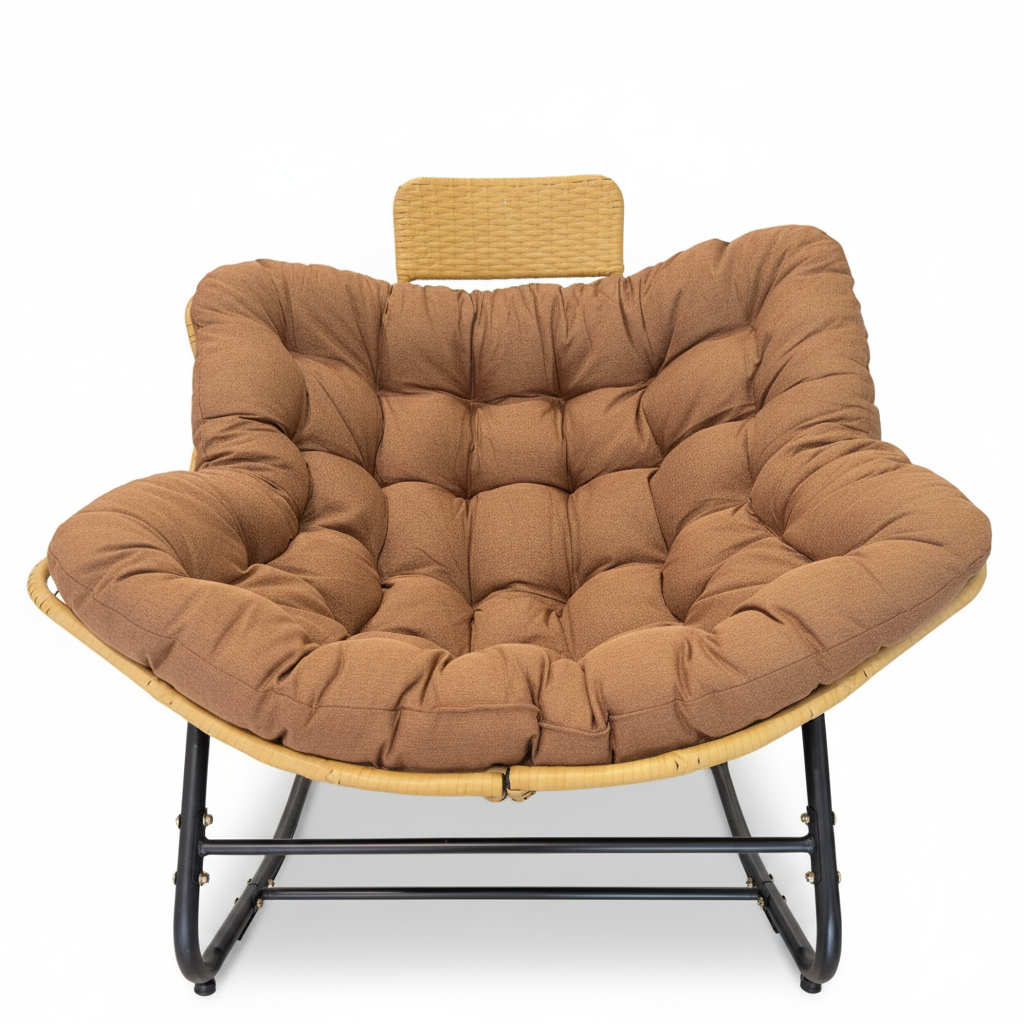 Oversized Papasan Rocking Chair with Thick Cushion - Brown