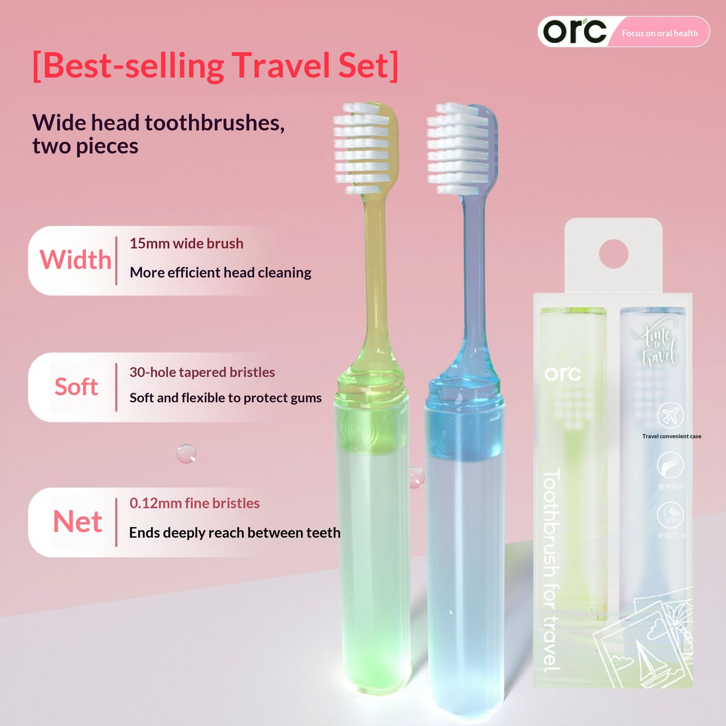 Portable Toothbrush Head Set - Soft Bristle, Travel-Friendly, 2 Pack