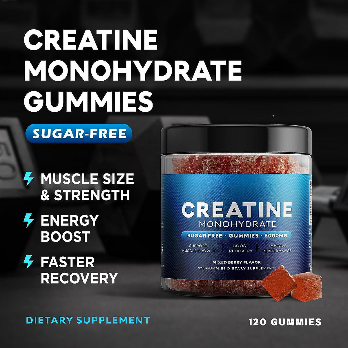 Creatine Gummy Tablets - Pre-Workout Support, 120 Tablets