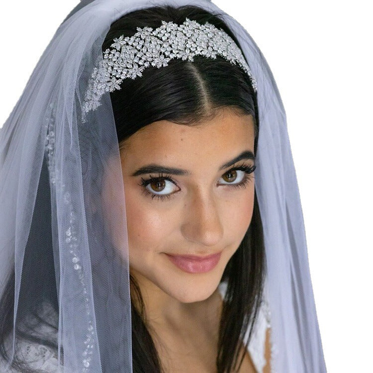Zircon Flower Bridal Crown Headband - Silver
