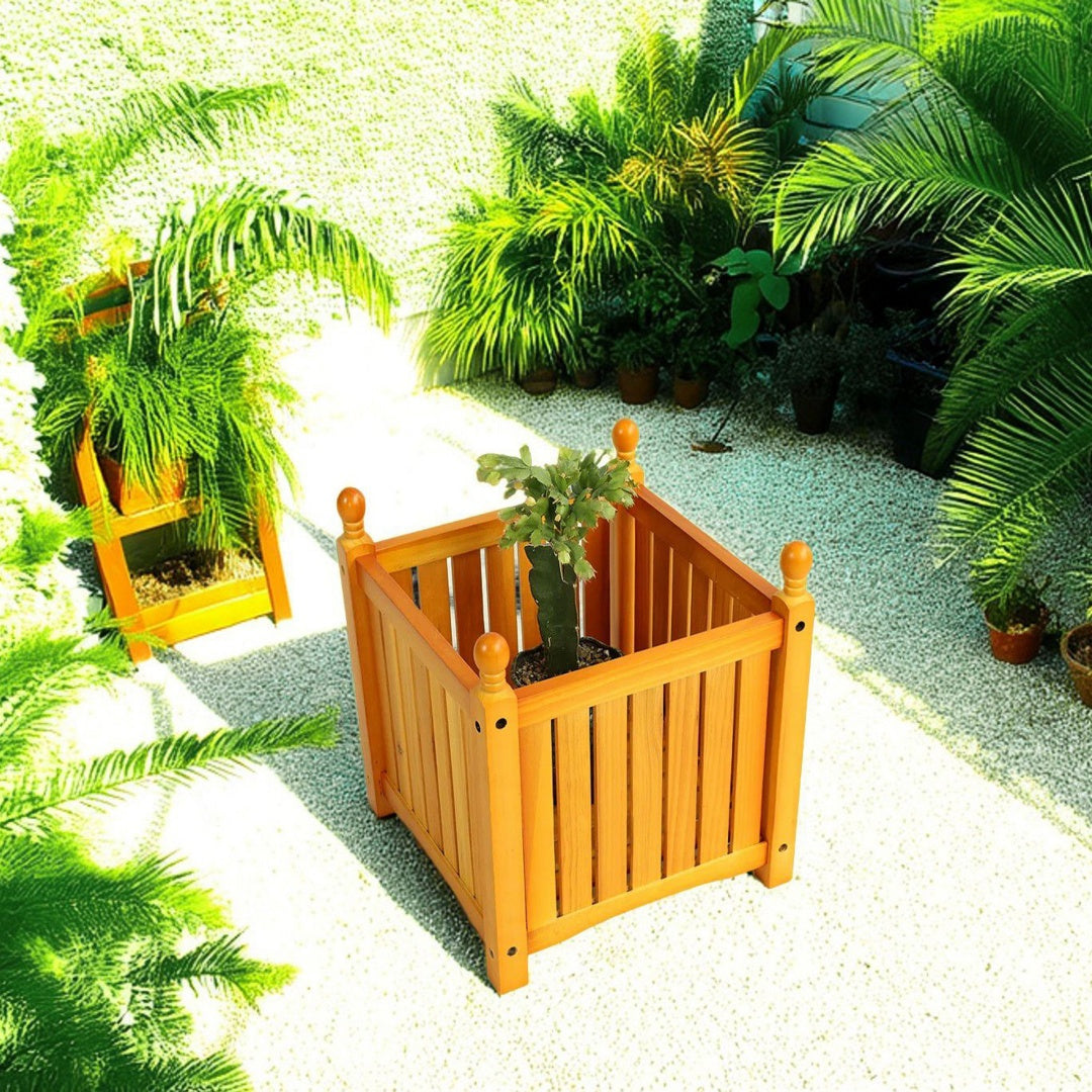 Wooden Outdoor Square Planter Box for Garden & Patio - Teak