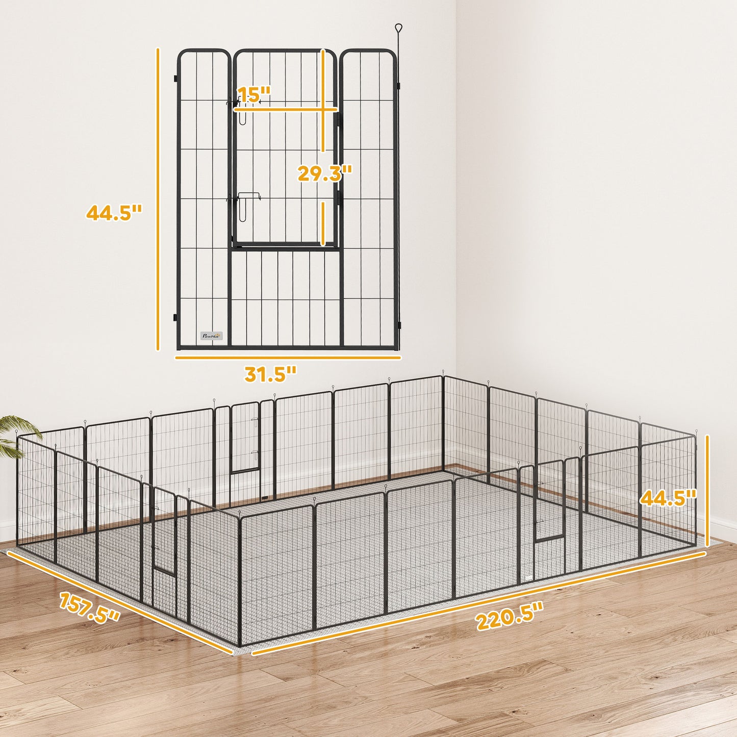 Indoor & Outdoor Dog Playpen with Lockable Doors, 24 Panels, Black