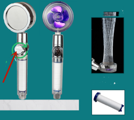 High Pressure Turbo Shower Head with Water Saving Feature & 360° Fan Extension