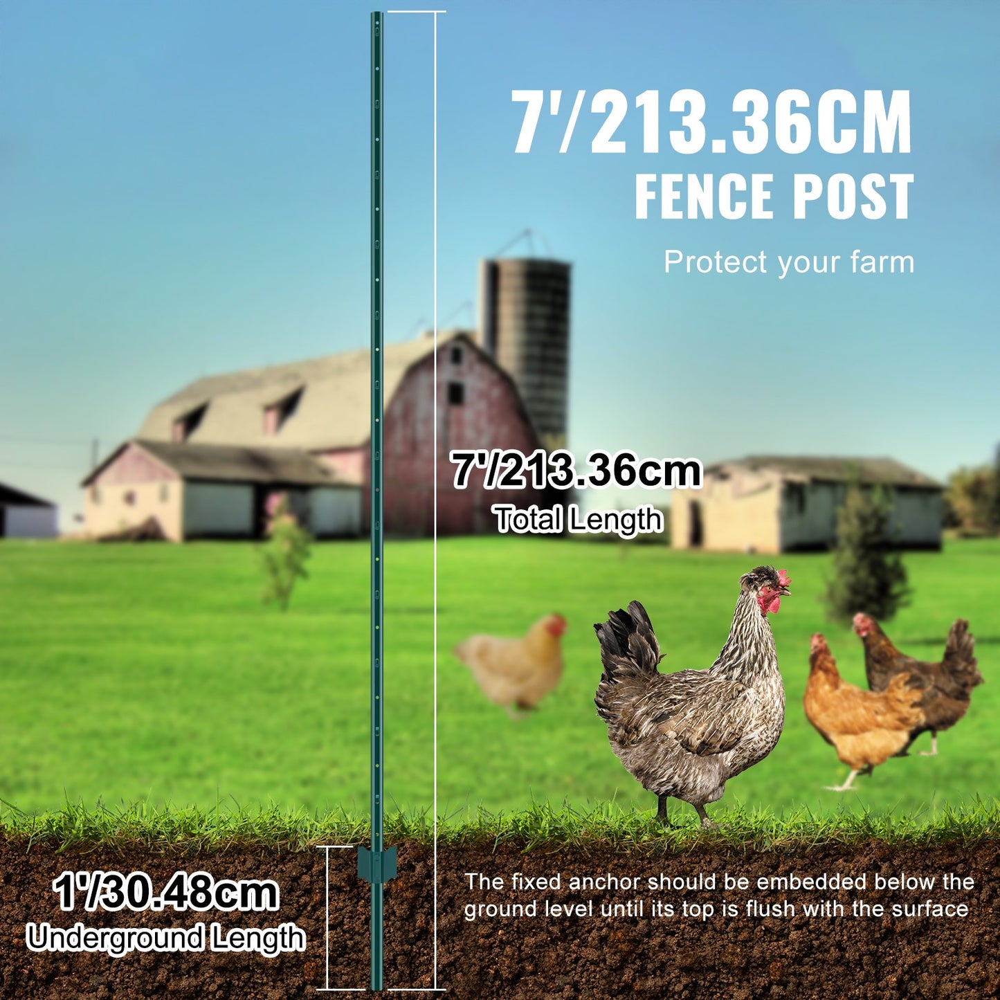 Heavy Duty 7 Feet Green Metal Fence Posts 10 Pack for Garden & Yard