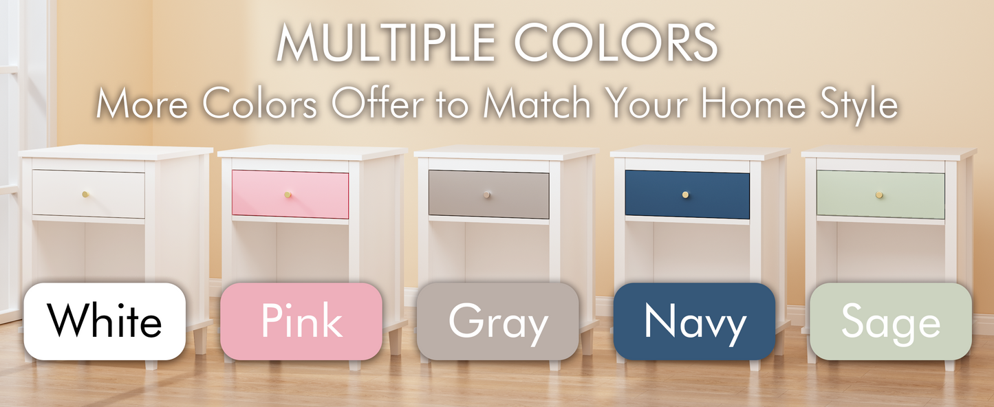 Wooden Nightstand with Drawer and Shelf - White & Green