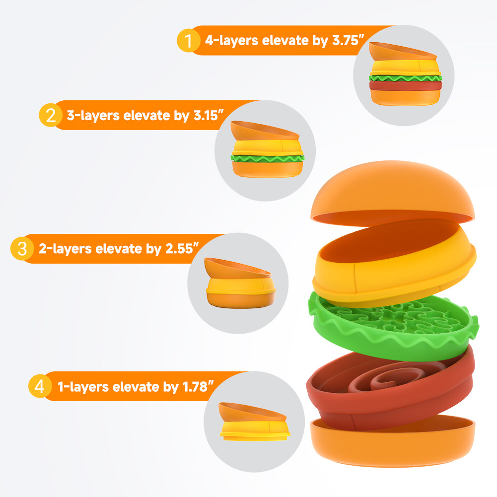 Multi-Layer Hamburger Pet Bowl for Cats and Dogs - 5-in-1 Combination