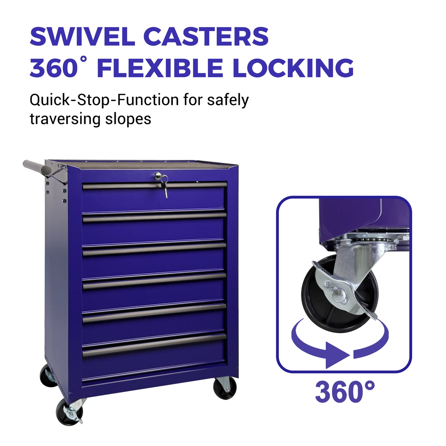 20-Inch Rolling Steel Tool Chest with 6 Drawers, Purple, Ball Bearing Slides