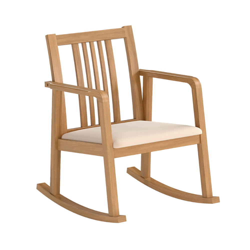 Rocking Chair With Slatted Back And Curved Armrests Rubberwood For