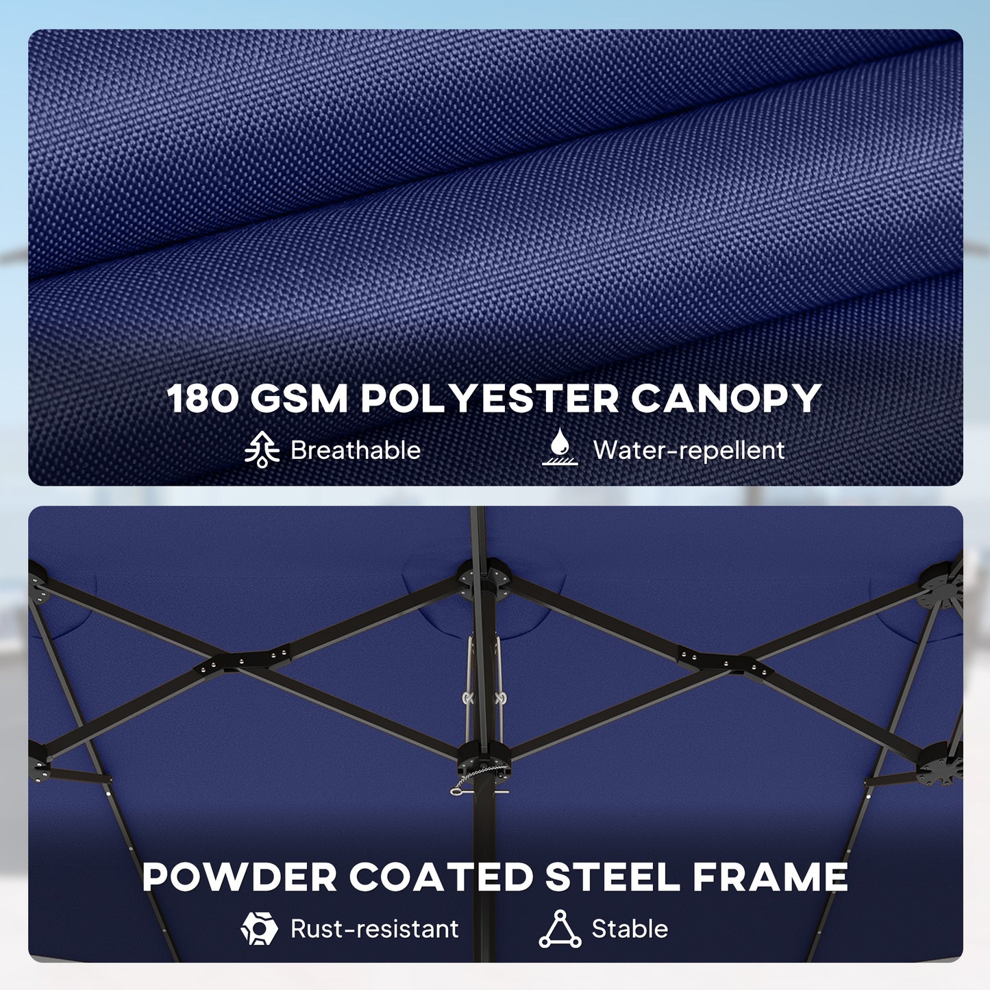 Double-Sided Garden Parasol with LED Solar Lights - Navy Blue