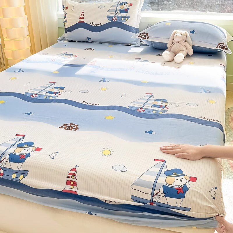 Kids Cartoon Cotton Fitted Bed Sheet - Multiple Sizes & Patterns