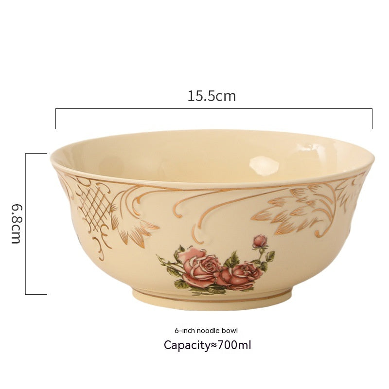 European-Style Ceramic Rice & Soup Bowls Set of 2 - Flower Pattern, Retro Kitchen Tableware