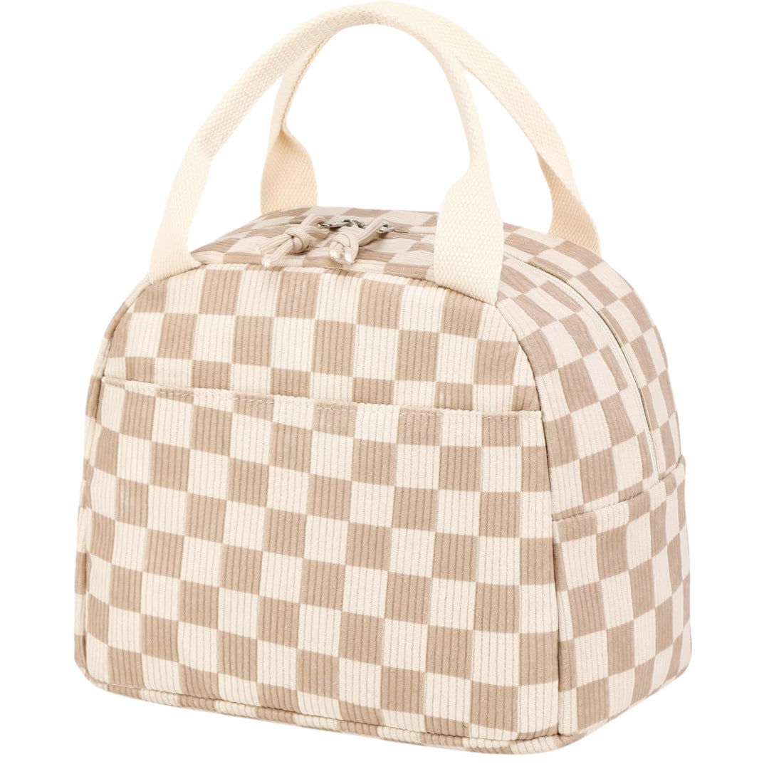 Large Capacity Insulated Lunch Bag - Corduroy Bento Tote with Fresh-Keeping Design