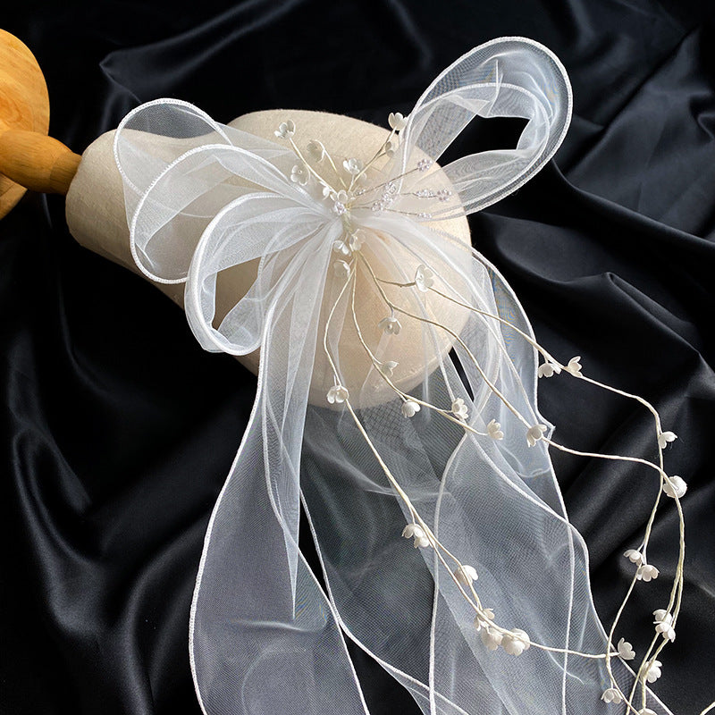 Mesh Side Clip Hair Pin - White Bow