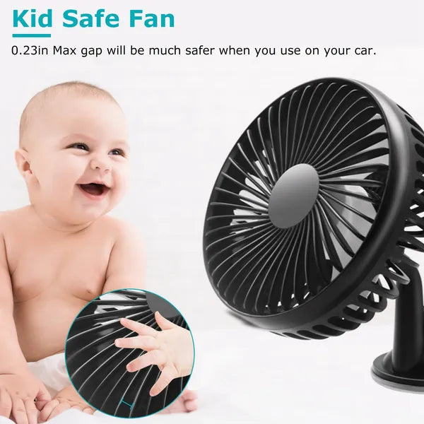 Portable USB Car Cooling Fan with 3 Speeds - Black