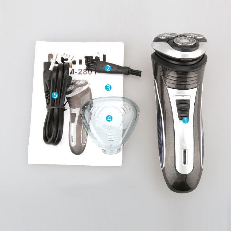 Men's Rechargeable 3-Blade Electric Shaver with Trimmer - Waterproof, Compact