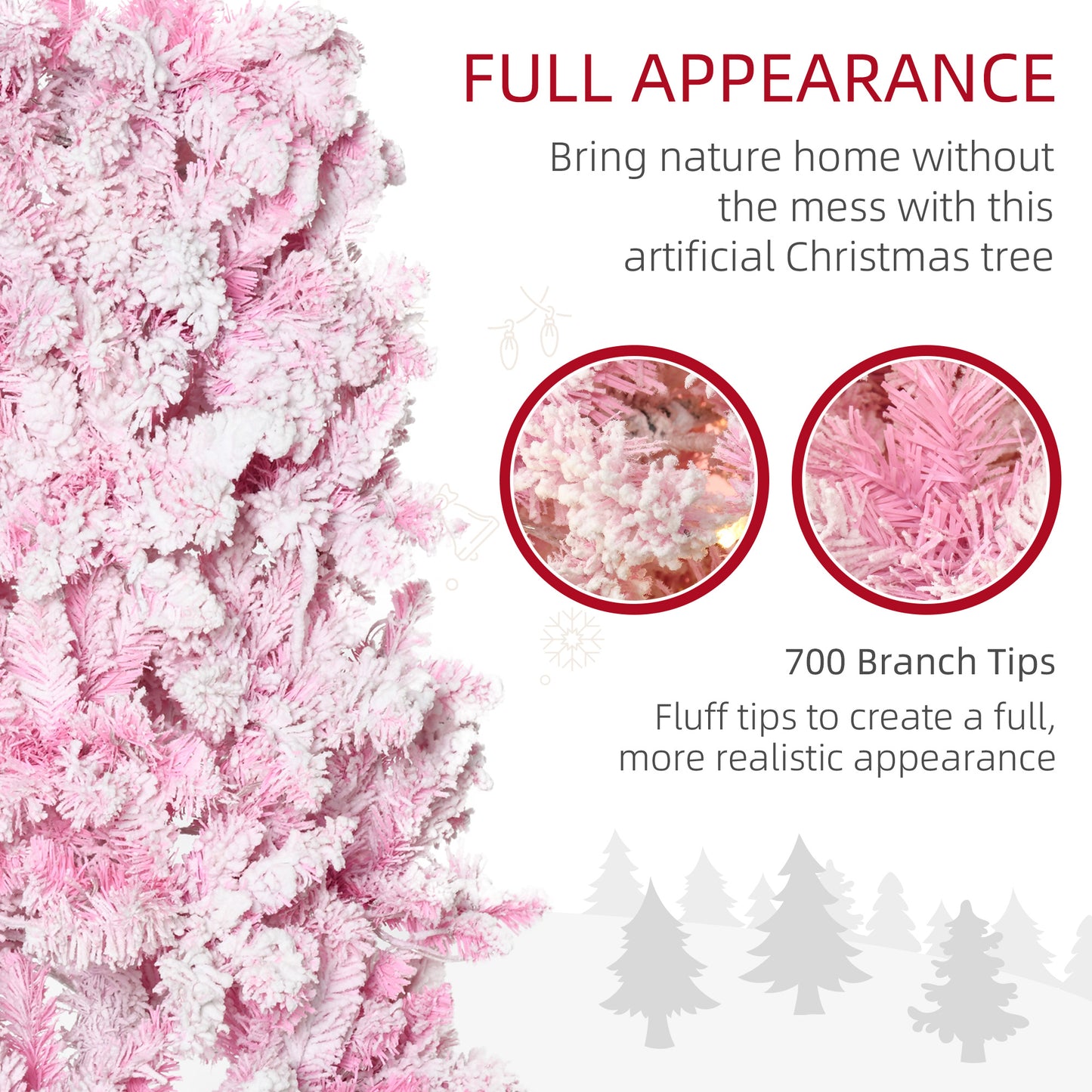 7.5ft Prelit Snow Flocked Pink Pencil Christmas Tree with LED Lights